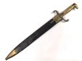 Württemberg, Pionierfaschinenmesser Modell 1871, mit Klinge älterer Ausführung, Hersteller FA Hermes Solingen, Klingenlänge 44,8 cm, Gesamtlänge mit Scheide 58 cm, Truppenstempel, Abnahmestempel 97 W, die Scheidenbeschläge gereinigt