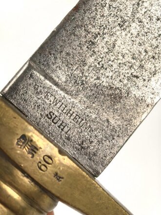 Preussen Kaiserreich, Faschinenmesser für Infanterie Modell 1852, Truppenstempel und Abnahme 60 W auf Parierstange, Hersteller E.Wilhelm. Suhl