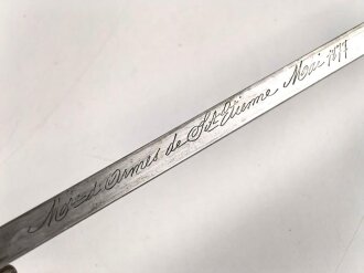 Frankreich, Seitengewehr Gras Modell 1874, sogenanntes Epee Bajonett, mit Koppelschuh, nummerngleich, Fertigung Saint Etienne 1877, zugehöriger Koppelschuh, dieser leicht defekt