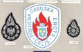 Slowenien, Sammlung verschiedener Abzeichen der Feuerwehr, teils auf Karton getackert
