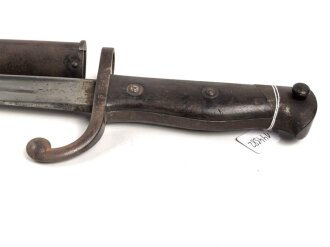 Belgien,Seitengewehr Modell 1882, ungereinigt, Klingenlänge 52,22,  Gesamtlänge 67,3 cm somit etwas länger als gewöhnlich,