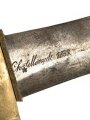Frankreich Faschinenmesser Modell 1831, ungereinigt, Herstellerstempel Pichet freres Chatellerault 1833, mit Koppelschuh deren Befestigungslasche leider abgerissen ist, Scheide  cirka 9 mm geschrumpft