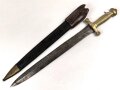 Frankreich Faschinenmesser Modell 1831, ungereinigt, Herstellerstempel Pichet freres Chatellerault 1833, mit Koppelschuh deren Befestigungslasche leider abgerissen ist, Scheide  cirka 9 mm geschrumpft