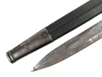 Kaiserreich, Hirsch-/Saufänger um 1890, Horngriffschalen, Lederscheide mit brünierten Stahlbeschlägen, Hersteller Eickhorn Solingen