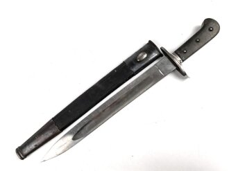 Kaiserreich, Hirsch-/Saufänger um 1890, Horngriffschalen, Lederscheide mit brünierten Stahlbeschlägen, Hersteller Eickhorn Solingen