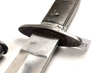 Kaiserreich, Hirsch-/Saufänger um 1890, Horngriffschalen, Lederscheide mit brünierten Stahlbeschlägen, Hersteller Eickhorn Solingen