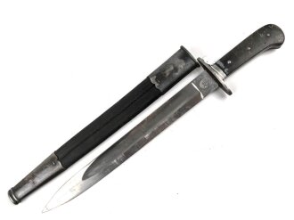 Kaiserreich, Hirsch-/Saufänger um 1890, Horngriffschalen, Lederscheide mit brünierten Stahlbeschlägen, Hersteller Eickhorn Solingen