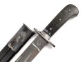 Kaiserreich, Hirsch-/Saufänger um 1890, Horngriffschalen, Lederscheide mit brünierten Stahlbeschlägen, Hersteller Eickhorn Solingen