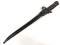 Österreich, Seitengewehr Modell 1870, ungereinigt, mit Koppelschuh, Herstellermarke auf Klingenansatz, Drückerfede bzw Drückerknopf entfernt und mit Zinn ausgefüllt,