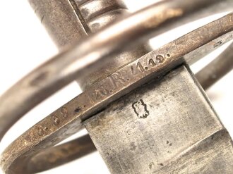 Württemberg, Infanterie Faschinenmesser Modell 1829, Truppenstempel auf Parierstange, diese abgeändert wie zu einem Katzbalger gehörig, ungleicher  Truppenstempel  auf Scheidenhaken, Stück wohl für historische Aufführungen abgeändert