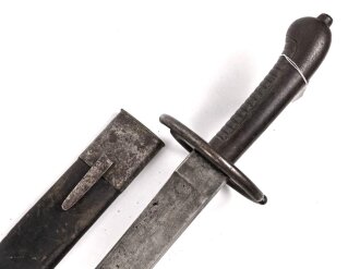 Württemberg, Infanterie Faschinenmesser Modell 1829, Truppenstempel auf Parierstange, diese abgeändert wie zu einem Katzbalger gehörig, ungleicher  Truppenstempel  auf Scheidenhaken, Stück wohl für historische Aufführungen abgeändert