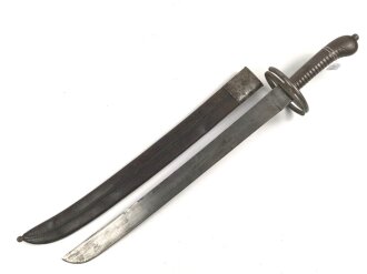 Württemberg, Infanterie Faschinenmesser Modell 1829, Truppenstempel auf Parierstange, diese abgeändert wie zu einem Katzbalger gehörig, ungleicher  Truppenstempel  auf Scheidenhaken, Stück wohl für historische Aufführungen abgeändert