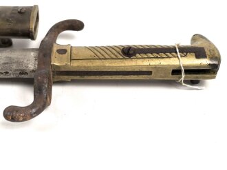 Preußen, Kaiserreich, Seitengewehr Modell 1871, nummerngleicher Truppenstempel, Hersteller Lüneschloß Solingen, Abnahmestempel W 74, ungereinigtes Stück