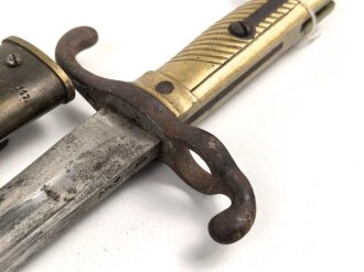 Preußen, Kaiserreich, Seitengewehr Modell 1871, nummerngleicher Truppenstempel, Hersteller Lüneschloß Solingen, Abnahmestempel W 74, ungereinigtes Stück
