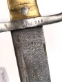 Preußen, Kaiserreich, Füsilier- Seitengewehr Modell 1860, diverse Truppenstempel auf Griffstück, Parierstange und Mundblech, Hersteller S&K Solingen, Abnahmestempel FW 64, Klinge wohl nachtäglich neubefestigt, Scheidennaht geschlossen,