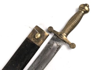 Russland, Faschinenmesser M1835 für Pioniere und Kanoniere mit Sägerücken,  das Messinggefäß entspricht dem französischen Muster 1831, jedoch zierlicher ,