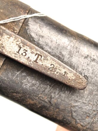 Württemberg, Scheide für Infanterie Faschinenmesser Modell 1829 , Truppenstempel auf Tragehaken, weiches Leder