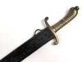 Sachsen, Faschinenmesser Modell 1845 , Truppenstempel auf Parierstange, Königskrone auf Parierstangenende, Scheide mit ungewöhnlicher Befestigung, ähnlich Bayern, jedoch passgenau, Ortblech fehlt, Leder biegsam