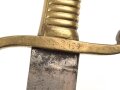 Sachsen, Faschinenmesser Modell 1845 , Truppenstempel auf Parierstange, Königskrone auf Parierstangenende, Scheide mit ungewöhnlicher Befestigung, ähnlich Bayern, jedoch passgenau, Ortblech fehlt, Leder biegsam