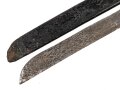 Sachsen, Faschinenmesser Modell 1845 , Truppenstempel auf Parierstange, Königskrone auf Parierstangenende, Scheide mit ungewöhnlicher Befestigung, ähnlich Bayern, jedoch passgenau, Ortblech fehlt, Leder biegsam