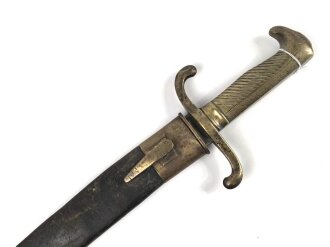 Preußen Kaiserreich, Faschinenmesser Modell 1864 U/M, Hersteller Jung & Söhne, W 72, Truppenstempel 1.M. auf Parierstange und Mundblech