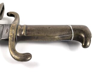 Preußen Kaiserreich, Faschinenmesser Modell 1864 U/M, Hersteller Jung & Söhne, W 72, Truppenstempel 1.M. auf Parierstange und Mundblech