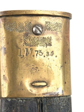 Preußen Kaiserreich, Faschinenmesser Modell 1864 U/M, Hersteller Jung & Söhne, W 72, Truppenstempel 1.M. auf Parierstange und Mundblech