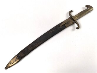 Preußen Kaiserreich, Faschinenmesser Modell 1864 U/M, Hersteller Jung & Söhne, W 72, Truppenstempel 1.M. auf Parierstange und Mundblech