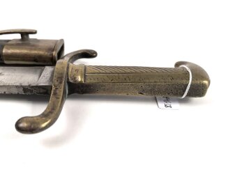 Preußen Kaiserreich, Faschinenmesser Modell 1864 U/M, Hersteller Jung & Söhne, W 72, Truppenstempel 1.M. auf Parierstange und Mundblech