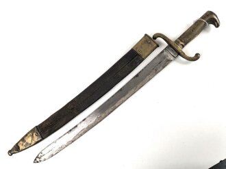 Preußen Kaiserreich, Faschinenmesser Modell 1864 U/M, Hersteller Jung & Söhne, W 72, Truppenstempel 1.M. auf Parierstange und Mundblech