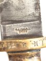 Preußen Kaiserreich, Faschinenmesser Modell 1864 U/M, Hersteller Jung & Söhne, W 72, Truppenstempel 1.M. auf Parierstange und Mundblech