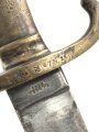 Preußen Kaiserreich, Faschinenmesser Modell 1864 U/M, Hersteller Jung & Söhne, W 72, Truppenstempel 1.M. auf Parierstange und Mundblech