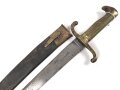 Preußen Kaiserreich, Faschinenmesser Modell 1864 U/M, Hersteller Jung & Söhne, W 72, Truppenstempel 1.M. auf Parierstange und Mundblech