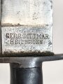 Jaglicher Hauer, Hersteller Gebrüder Dittmar Heilbronn,  mit dazugehöriger Tragevorrichtung, eventuell auch von württembergischen Jägereinheiten getragen, Scheidenspalt ca 5mm, keine Truppenstempel,
