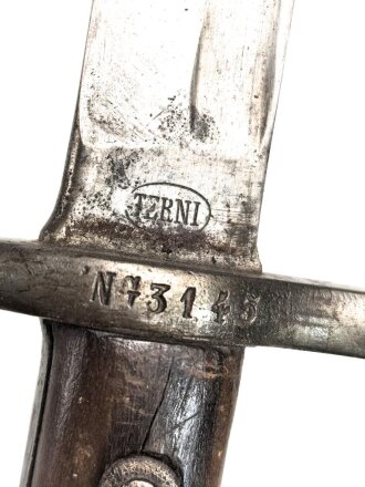 Italien, Seitengewehr Modell Carcano 1891 mit Lederscheide mit Messingbeschlägen, Hersteller Terni
