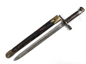 Italien, Seitengewehr Modell Carcano 1891 mit Lederscheide mit Messingbeschlägen, Hersteller Terni