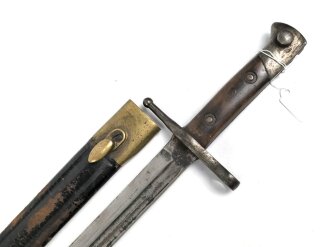 Italien, Seitengewehr Modell Carcano 1891 mit Lederscheide mit Messingbeschlägen, Hersteller Terni