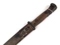Kaiserreich, Seitengewehr Modell 1884/98 alter Art, mit Lederscheide , nummerngleicher Truppenstempel, Abnahmestempel auf Klinge W 88  und Kontrollmarken auf  Griffkasten   , Hersteller Alex Coppel Solingen, ungereinigt