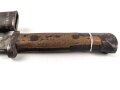 Kaiserreich, Seitengewehr Modell 1884/98 alter Art, mit Lederscheide , nummerngleicher Truppenstempel, Abnahmestempel auf Klinge W 88  und Kontrollmarken auf  Griffkasten   , Hersteller Alex Coppel Solingen, ungereinigt