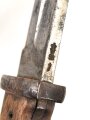 Kaiserreich, Seitengewehr Modell 1884/98 alter Art, mit Lederscheide , nummerngleicher Truppenstempel, Abnahmestempel auf Klinge W 88  und Kontrollmarken auf  Griffkasten   , Hersteller Alex Coppel Solingen, ungereinigt