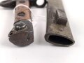 Österreich, Seitengewehr  Modell 1895 Mannlicher  für Stutzen, Eigentumstück,  Portepeeöse fehlt, Hersteller FGGY, Spitze der Klinge um ca 2 cm gekürz, Drücker fest