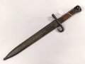 Österreich, Seitengewehr  Modell 1895 Mannlicher  für Stutzen, Eigentumstück,  Portepeeöse fehlt, Hersteller FGGY, Spitze der Klinge um ca 2 cm gekürz, Drücker fest