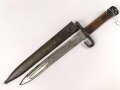 Österreich, Seitengewehr  Modell 1895 Mannlicher  für Stutzen, Eigentumstück,  Portepeeöse fehlt, Hersteller FGGY, Spitze der Klinge um ca 2 cm gekürz, Drücker fest