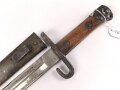 Österreich, Seitengewehr  Modell 1895 Mannlicher  für Stutzen, Eigentumstück,  Portepeeöse fehlt, Hersteller FGGY, Spitze der Klinge um ca 2 cm gekürz, Drücker fest