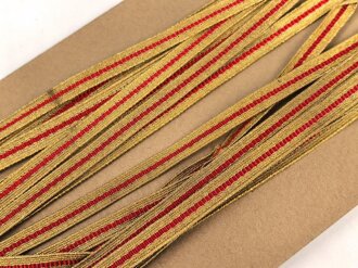 Deutsches Rotes Kreuz DRK, Auszeichnungsborte Metallfaden golden mit rotem Durchzug. Breite 8mm. Sie erhalten je 10cm von der Rolle abgeschnitten. Das letzte Foto zeigt die Kombinationen für die Dienstjahre. Siehe auch Artikelnummer 56892, 84516, 56893