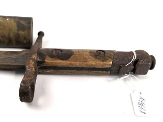 Italien, Seitengewehr Modell 1891/97 Carcano für Truppi Speziali für Gewehr Moschetto TS, Hersteller MA, Lederschride mit Messingbeschlägen, ungereinigt