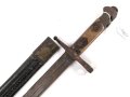 Italien, Seitengewehr Modell 1891/97 Carcano für Truppi Speziali für Gewehr Moschetto TS, Hersteller MA, Lederschride mit Messingbeschlägen, ungereinigt