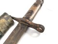 Italien, Seitengewehr Modell 1891/97 Carcano für Truppi Speziali für Gewehr Moschetto TS, Hersteller MA, Lederschride mit Messingbeschlägen, ungereinigt