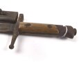 Italien, Seitengewehr Modell 1891/97 Carcano für Truppi Speziali für Gewehr Moschetto TS, Hersteller MA, Lederschride mit Messingbeschlägen, ungereinigt