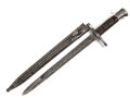 Italien, Seitengewehr Modell Carcano 1891 , Stahlscheide mit Sicken, offene Lötstelle ca 12 cm , Griffschale an der Vernietung ausgebrochen ,aber fest